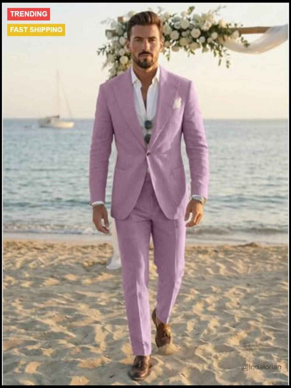 Men's Linen 2 Piece Suit Set Slim Fit Jacket & Dress Pants Beach Wedding